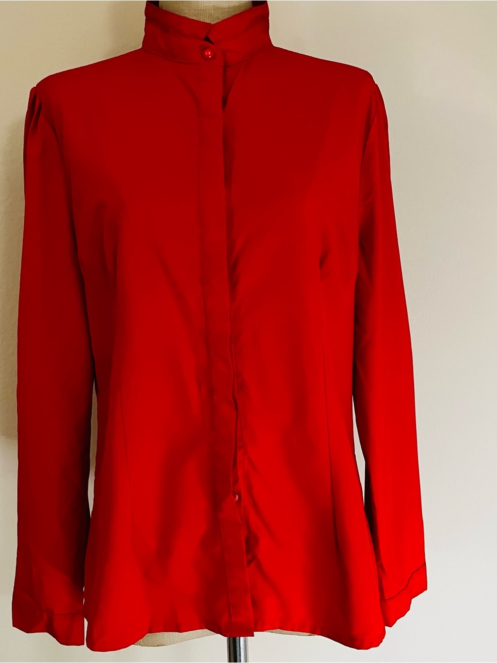 Women's Red Stand-Collar Button-Down Shirt